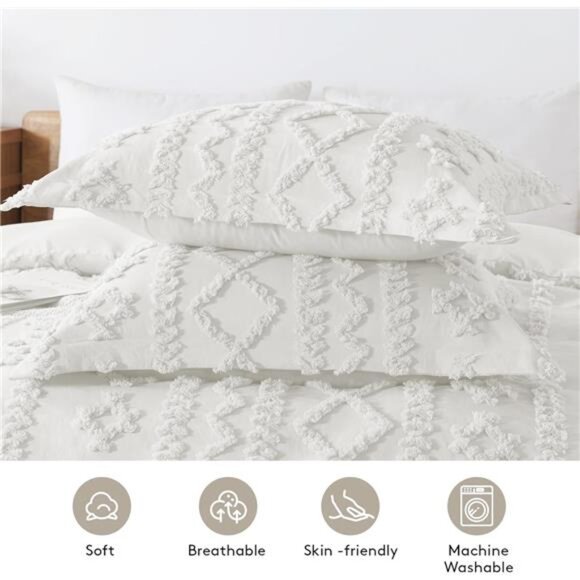 Boho Duvet Cover Queen Size Breathable Tufted Duvet Cover Set for All - Picture 3 of 7